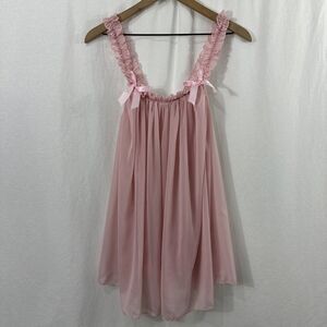 Unbranded Pink Sheer Ruffle Bow Chemise Babydoll Night Dress Womens L Romantic